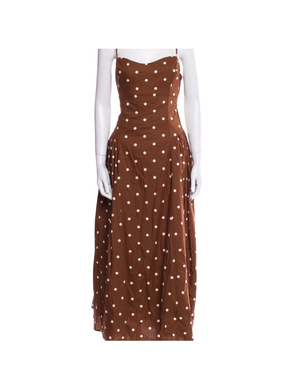 Caroline Constas Brown/Tan Polka dots Sleveless Cotton Sundress L NWOT